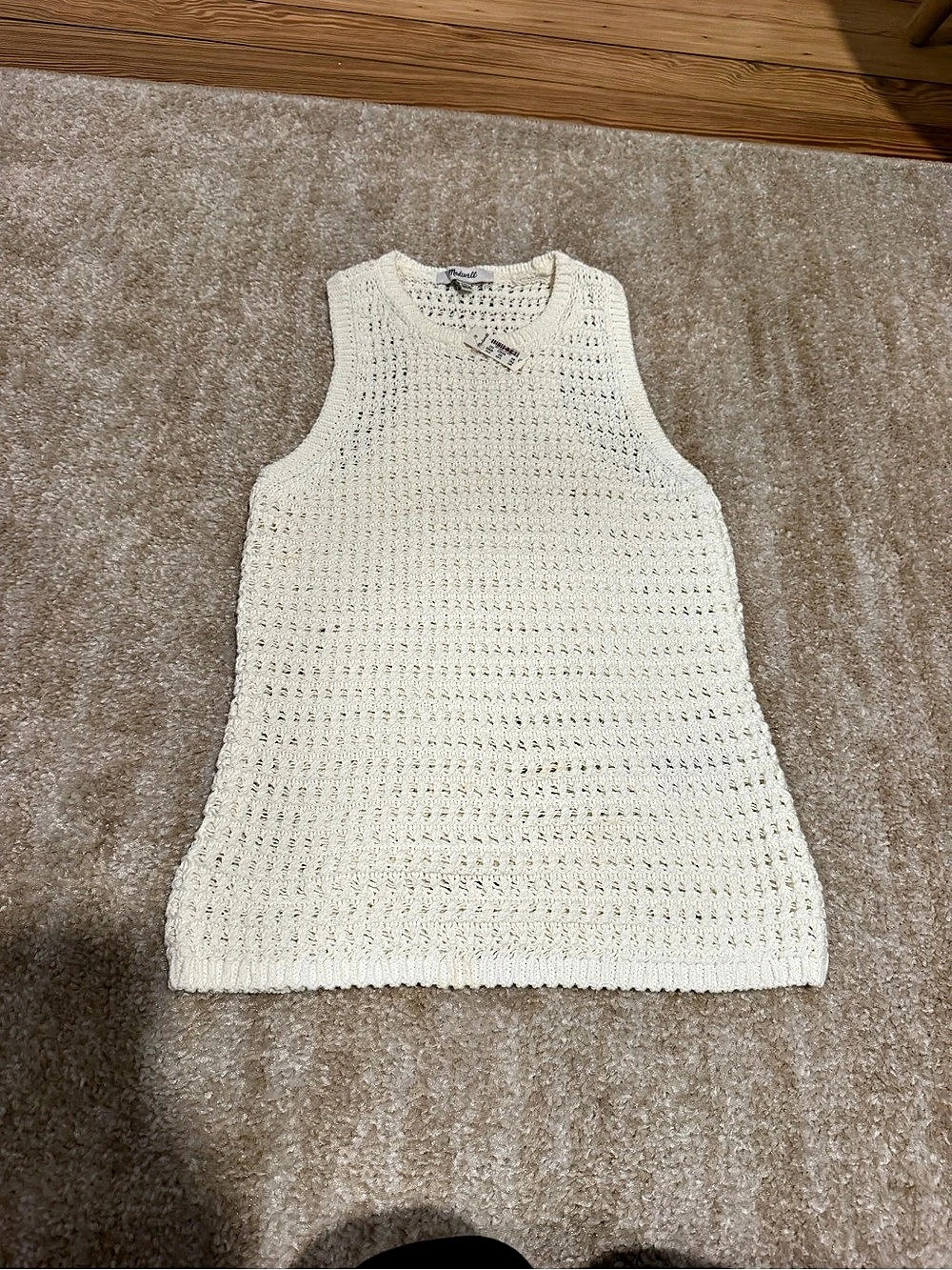 Madewell Open-Stitch Sweater Tank Cotton Crochet Tank Top in Cream Size XXS Like